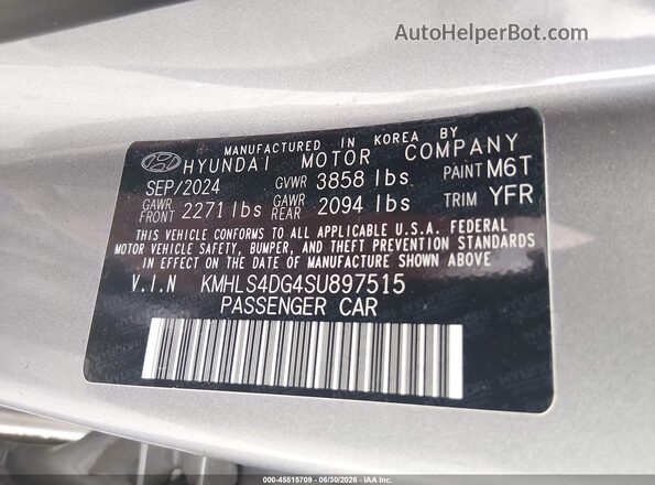 KMHLS4DG4SU897515 2025 HYUNDAI ELANTRA Gray Շարժիչի բաժամունքի տեսք