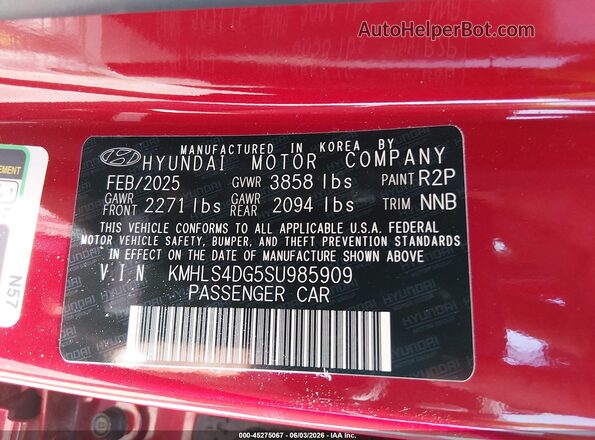 KMHLS4DG5SU985909 2025 HYUNDAI ELANTRA Red Вид підкапотного простору
