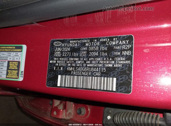 KMHLS4DG6RU844115 2024 HYUNDAI ELANTRA Красный Вид подкапотного пространства
