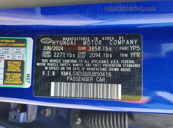 KMHLS4DG6RU850416 2024 HYUNDAI ELANTRA Blue Vista del compartimento del motor