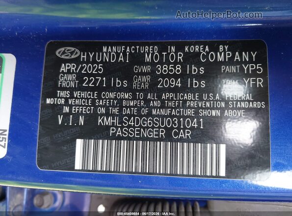 KMHLS4DG6SU031041 2025 HYUNDAI ELANTRA Blue Вид підкапотного простору