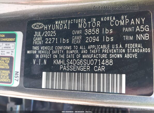 KMHLS4DG6SU071488 2025 HYUNDAI ELANTRA Gray Շարժիչի բաժամունքի տեսք