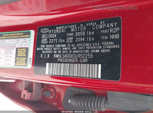 KMHLS4DG6SU952255 2025 HYUNDAI ELANTRA Красный Вид подкапотного пространства