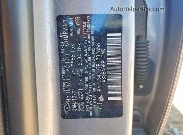 KMHLS4DG7RU732858 2024 HYUNDAI ELANTRA Gray VIN կոդի պիտակի տեսք