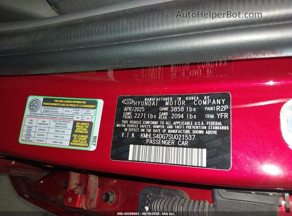 KMHLS4DG7SU021537 2025 HYUNDAI ELANTRA Red Vista del compartimento del motor