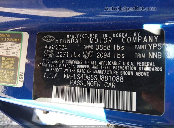 KMHLS4DG8SU881088 2025 HYUNDAI ELANTRA Blue Engine compartment view