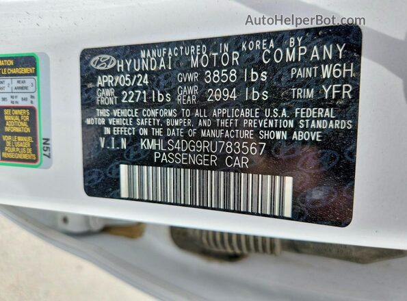 KMHLS4DG9RU783567 2024 HYUNDAI ELANTRA Белый Вид подкапотного пространства