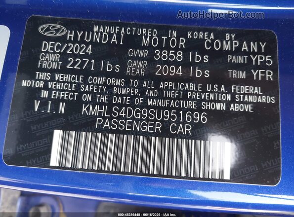 KMHLS4DG9SU951696 2025 HYUNDAI ELANTRA Blue Vista del compartimento del motor