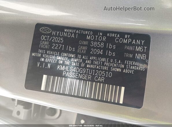 KMHLS4DG9TU120510 2026 HYUNDAI ELANTRA Gray ძრავის განყოფილების ხედი