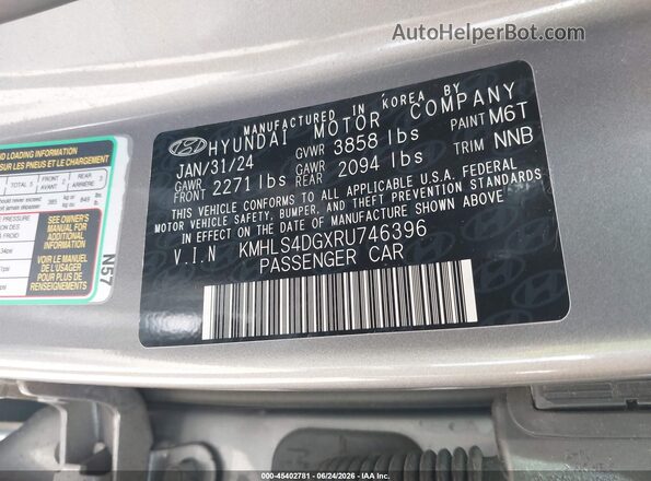 KMHLS4DGXRU746396 2024 HYUNDAI ELANTRA Gray Widok z tyłu