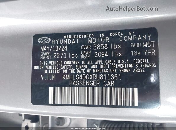 KMHLS4DGXRU811361 2024 HYUNDAI ELANTRA Gray ძრავის განყოფილების ხედი