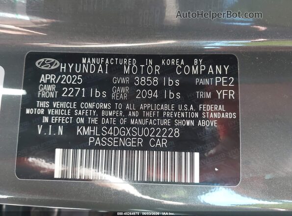 KMHLS4DGXSU022228 2025 HYUNDAI ELANTRA Gray ძრავის განყოფილების ხედი