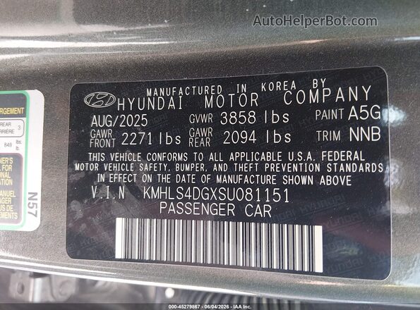 KMHLS4DGXSU081151 2025 HYUNDAI ELANTRA Gray Widok komory silnika
