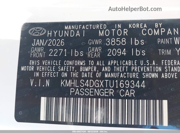 KMHLS4DGXTU169344 2026 HYUNDAI ELANTRA White Widok komory silnika