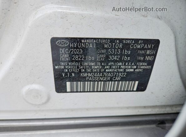KMHM24AA7RA071922 2024 HYUNDAI IONIQ White VIN կոդի պիտակի տեսք