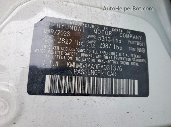 KMHM54AA9PA031376 2023 HYUNDAI IONIQ White 