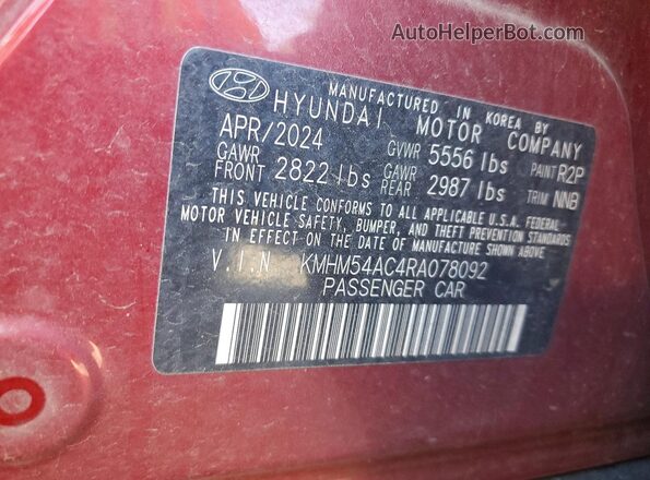 KMHM54AC4RA078092 2024 HYUNDAI IONIQ Red 
