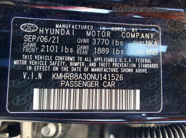 KMHRB8A30NU141526 2022 HYUNDAI VENUE Black 