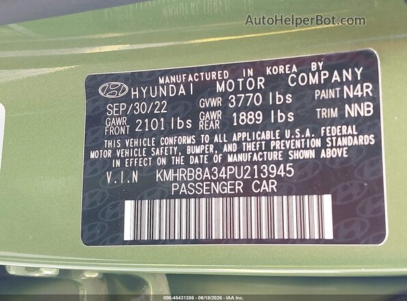 KMHRB8A34PU213945 2023 HYUNDAI VENUE Green Vista del compartimento del motor