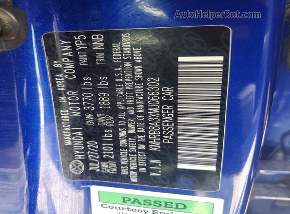 KMHRB8A3XMU066302 2021 HYUNDAI VENUE Blue Вид підкапотного простору