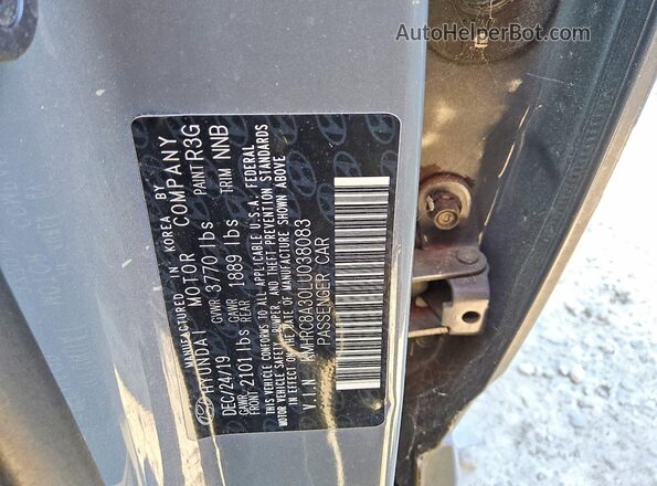 KMHRC8A30LU038083 2020 HYUNDAI VENUE Gray VIN կոդի պիտակի տեսք