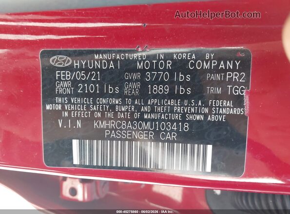 KMHRC8A30MU103418 2021 HYUNDAI VENUE Red Շարժիչի բաժամունքի տեսք