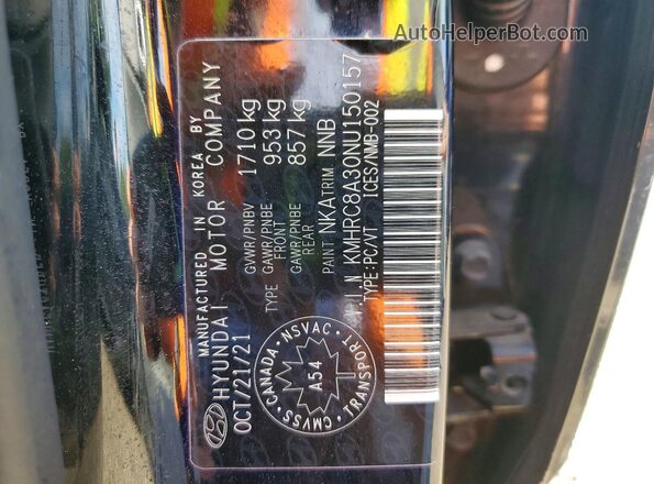 KMHRC8A30NU150157 2022 HYUNDAI VENUE Черный Вид наклейки с VIN-кодом