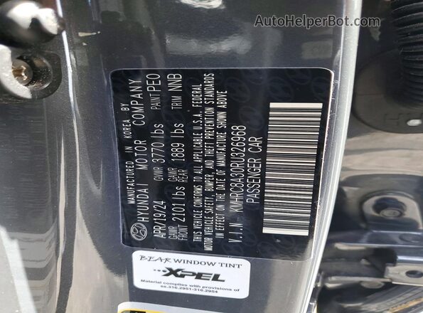 KMHRC8A30RU326968 2024 HYUNDAI VENUE Gray VIN კოდის სტიკერის ხედი
