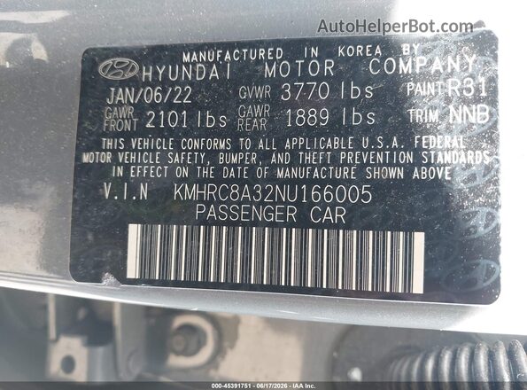 KMHRC8A32NU166005 2022 HYUNDAI VENUE Gray Vista del compartimento del motor