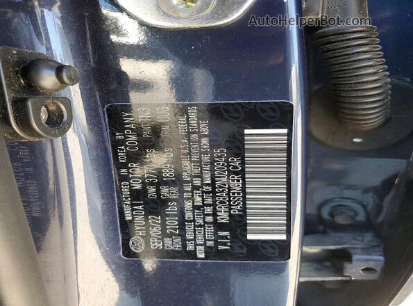 KMHRC8A32NU209435 2022 HYUNDAI VENUE Синий Вид наклейки с VIN-кодом