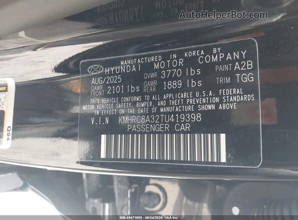 KMHRC8A32TU419398 2026 HYUNDAI VENUE Black Engine compartment view