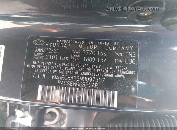 KMHRC8A33MU097307 2021 HYUNDAI VENUE Navy Вид підкапотного простору