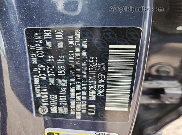 KMHRC8A33NU178258 2022 HYUNDAI VENUE Two Tone VIN კოდის სტიკერის ხედი