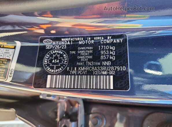KMHRC8A33RU287910 2024 HYUNDAI VENUE Blue Widok naklejki z numerem VIN