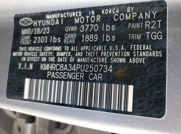 KMHRC8A34PU250734 2023 HYUNDAI VENUE Silver Вид наклейки з VIN-кодом