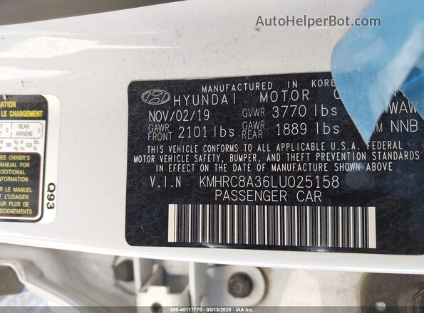 KMHRC8A36LU025158 2020 HYUNDAI VENUE White ძრავის განყოფილების ხედი