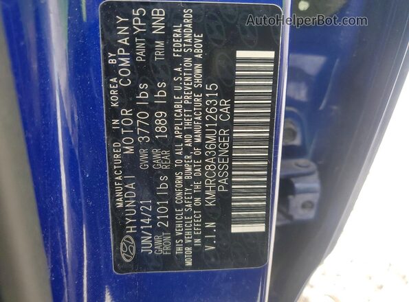 KMHRC8A36MU126315 2021 HYUNDAI VENUE Blue VIN կոդի պիտակի տեսք