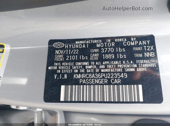 KMHRC8A36PU223549 2023 HYUNDAI VENUE Silver Vista del compartimento del motor