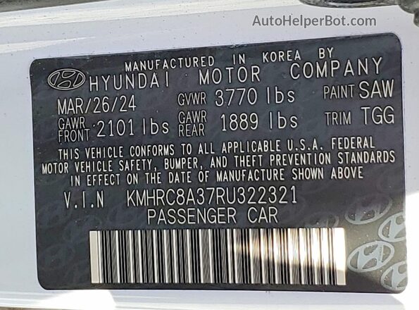 KMHRC8A37RU322321 2024 HYUNDAI VENUE Белый Вид наклейки с VIN-кодом
