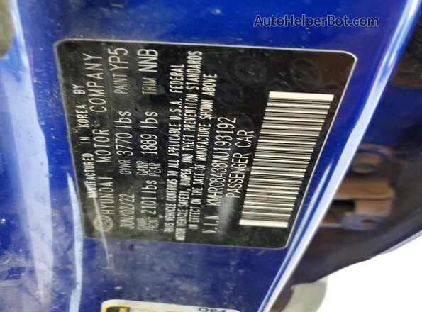KMHRC8A38NU193192 2022 HYUNDAI VENUE Blue VIN կոդի պիտակի տեսք