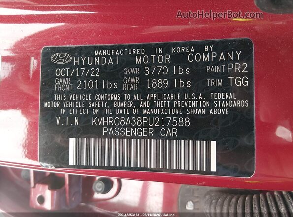 KMHRC8A38PU217588 2023 HYUNDAI VENUE Red Widok komory silnika