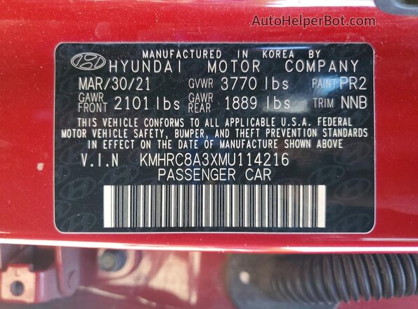 KMHRC8A3XMU114216 2021 HYUNDAI VENUE Красный Панорамный вид салона 360°