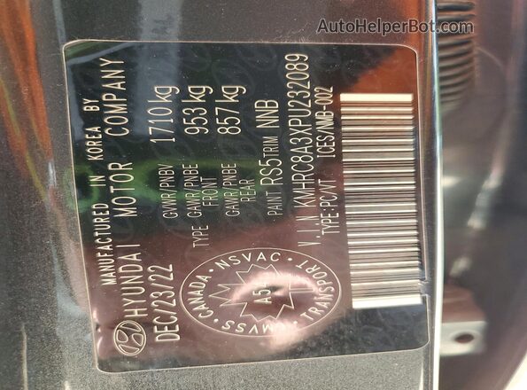 KMHRC8A3XPU232089 2023 HYUNDAI VENUE Charcoal VIN sticker view