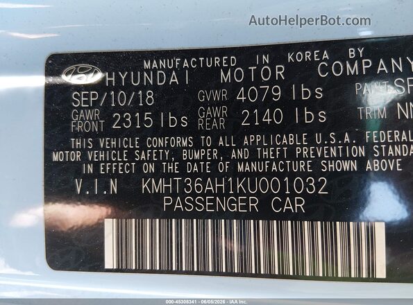 KMHT36AH1KU001032 2019 HYUNDAI VELOSTER Blue Widok komory silnika
