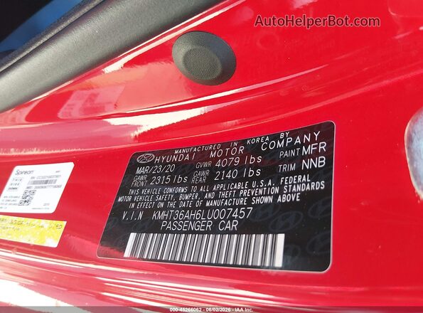 KMHT36AH6LU007457 2020 HYUNDAI VELOSTER N Red Vista del compartimento del motor