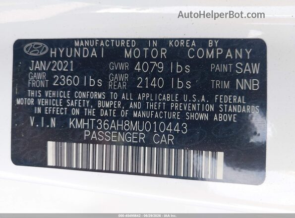 KMHT36AH8MU010443 2021 HYUNDAI VELOSTER N White Widok komory silnika
