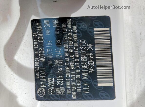 KMHT36AH8NU013750 2022 HYUNDAI VELOSTER White Շարժիչի բաժամունքի տեսք