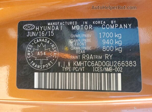 KMHTC6AD0GU266383 2016 HYUNDAI VELOSTER Orange Widok komory silnika