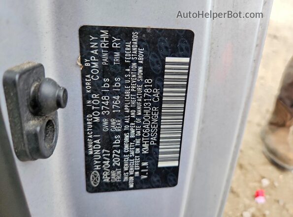 KMHTC6AD0HU317818 2017 HYUNDAI VELOSTER Silver Widok komory silnika
