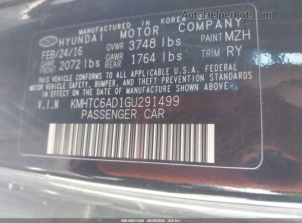 KMHTC6AD1GU291499 2016 HYUNDAI VELOSTER Black Вид підкапотного простору